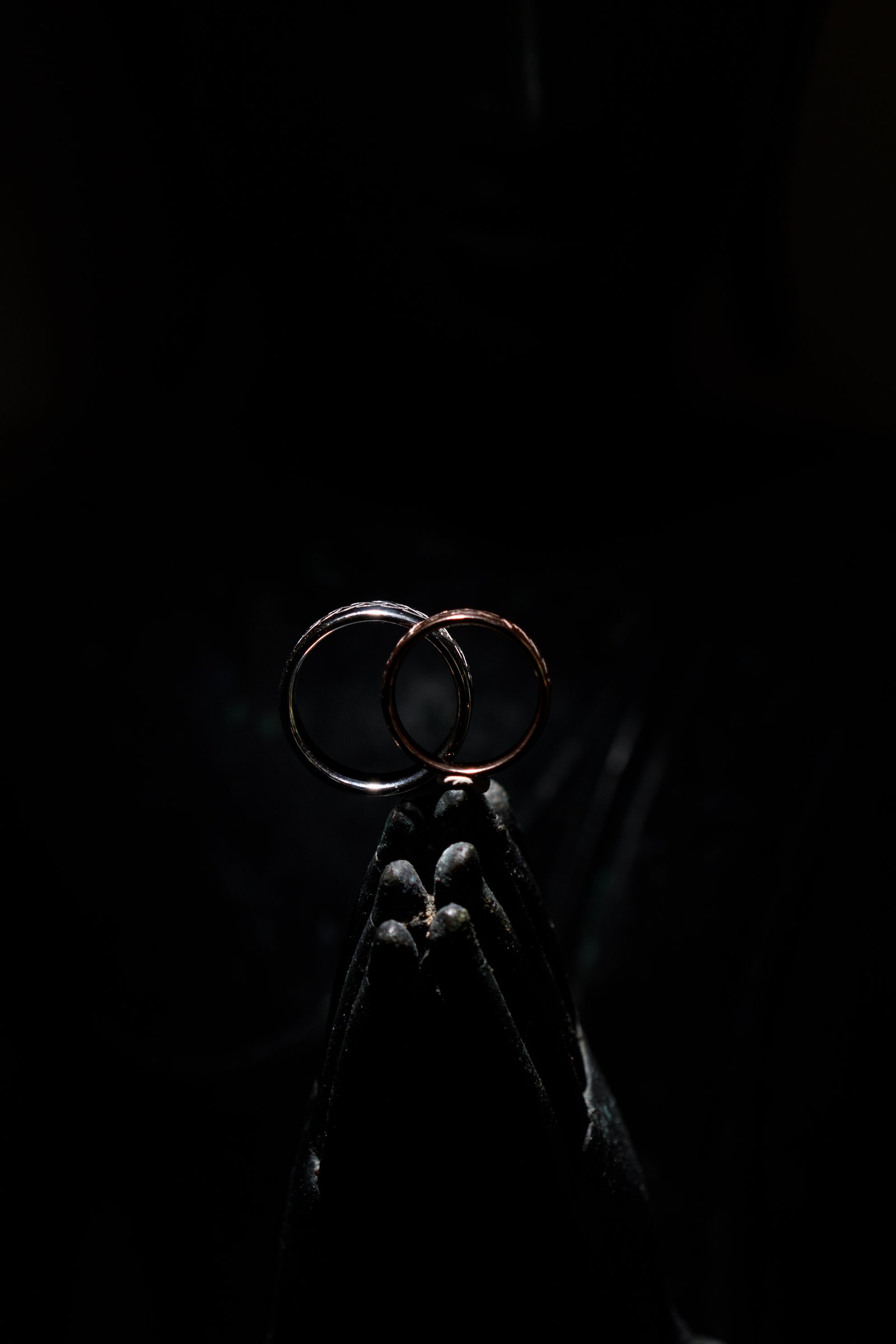 The two wedding rings held together at Villa Shanti on 2 February 2020