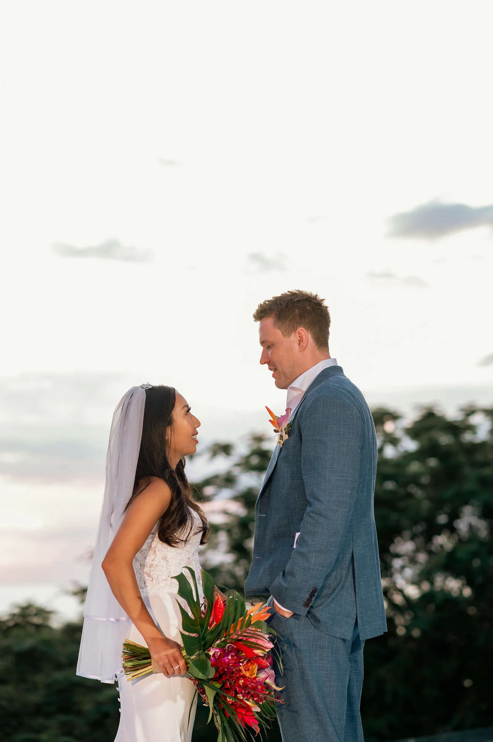 Sarah and Simon's first kiss as a married couple at Villa Aye
