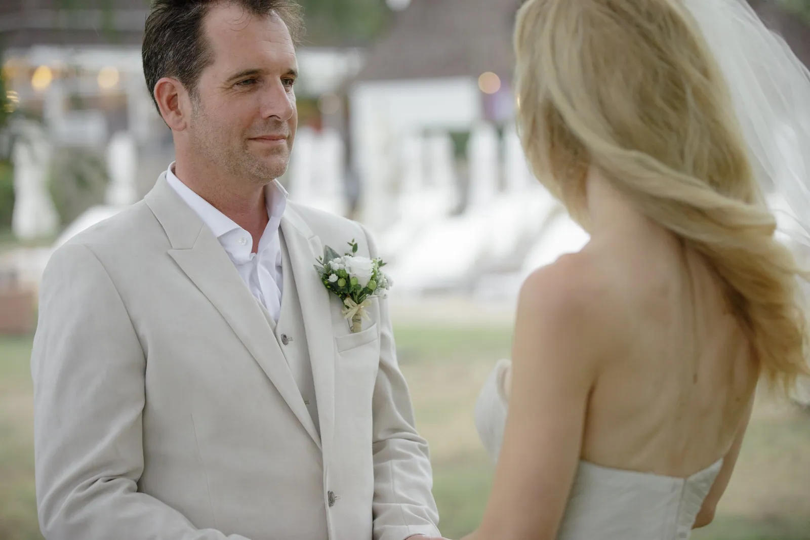 Anne and Jeremy in a quiet portrait moment after their beach ceremony at Anantara Mai Khao