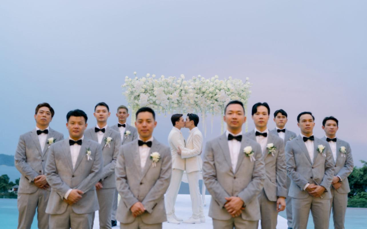 Andrew and Nelson on their wedding day at Villa Aye, Kamala, 11 November 2023