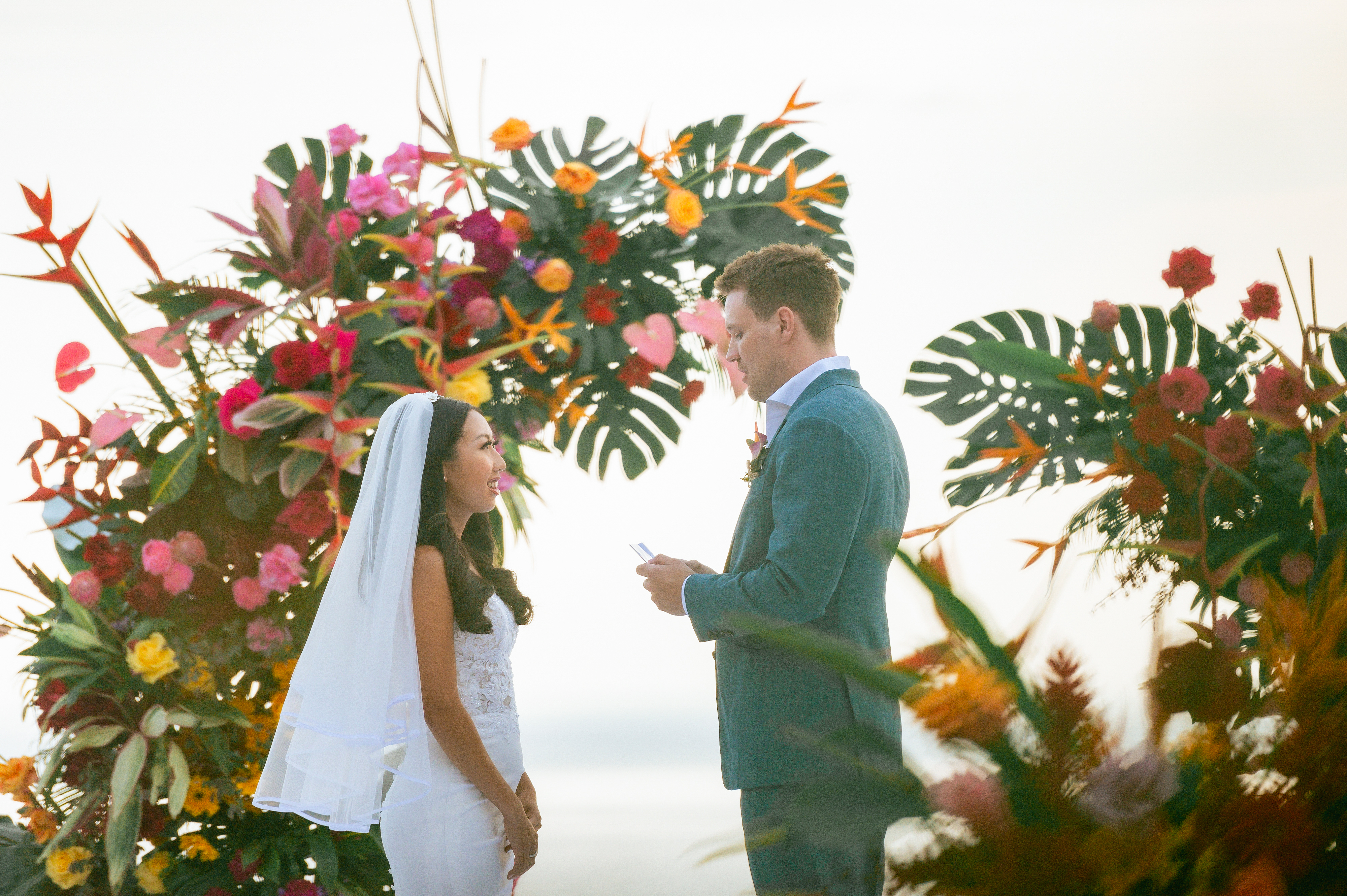 Sarah and Simon's wedding ceremony on the pool deck at Villa Aye