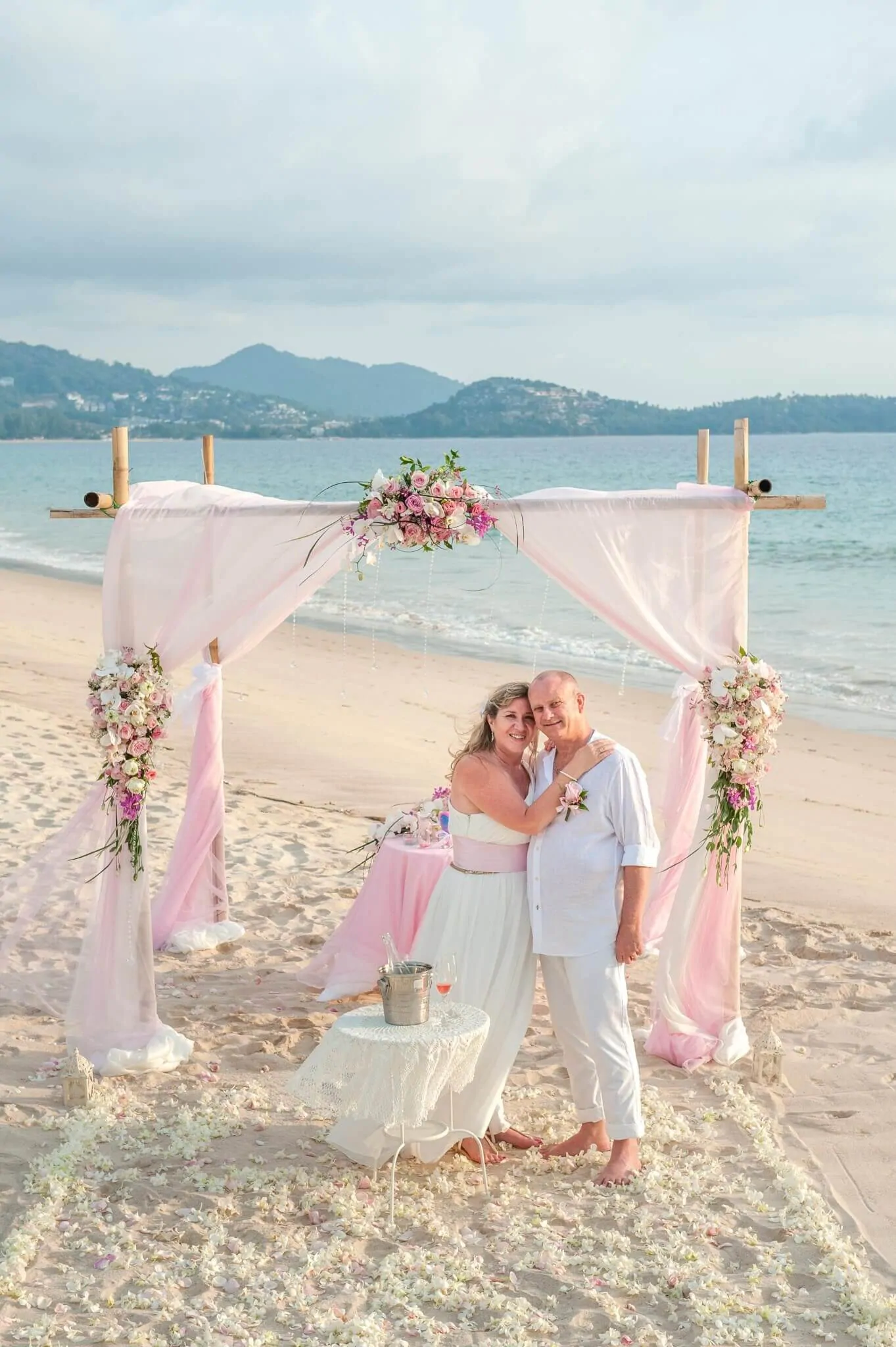 Denis and Rene Taylor's silver anniversary vow renewal on Layan Beach, Phuket, on 11 May 2016