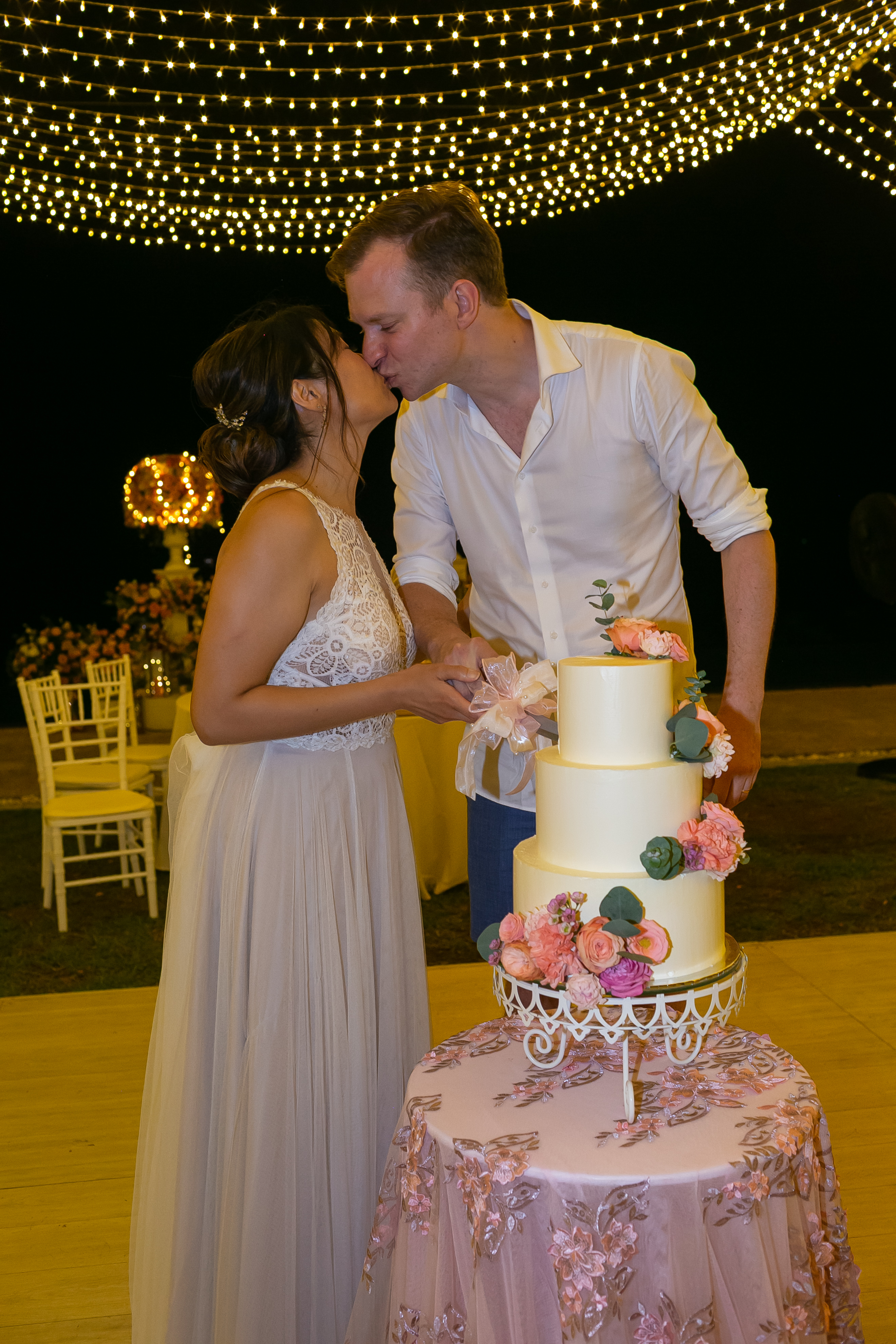 Gitt and Jeroen's ceremony on a custom platform over the pool at Villa Aye