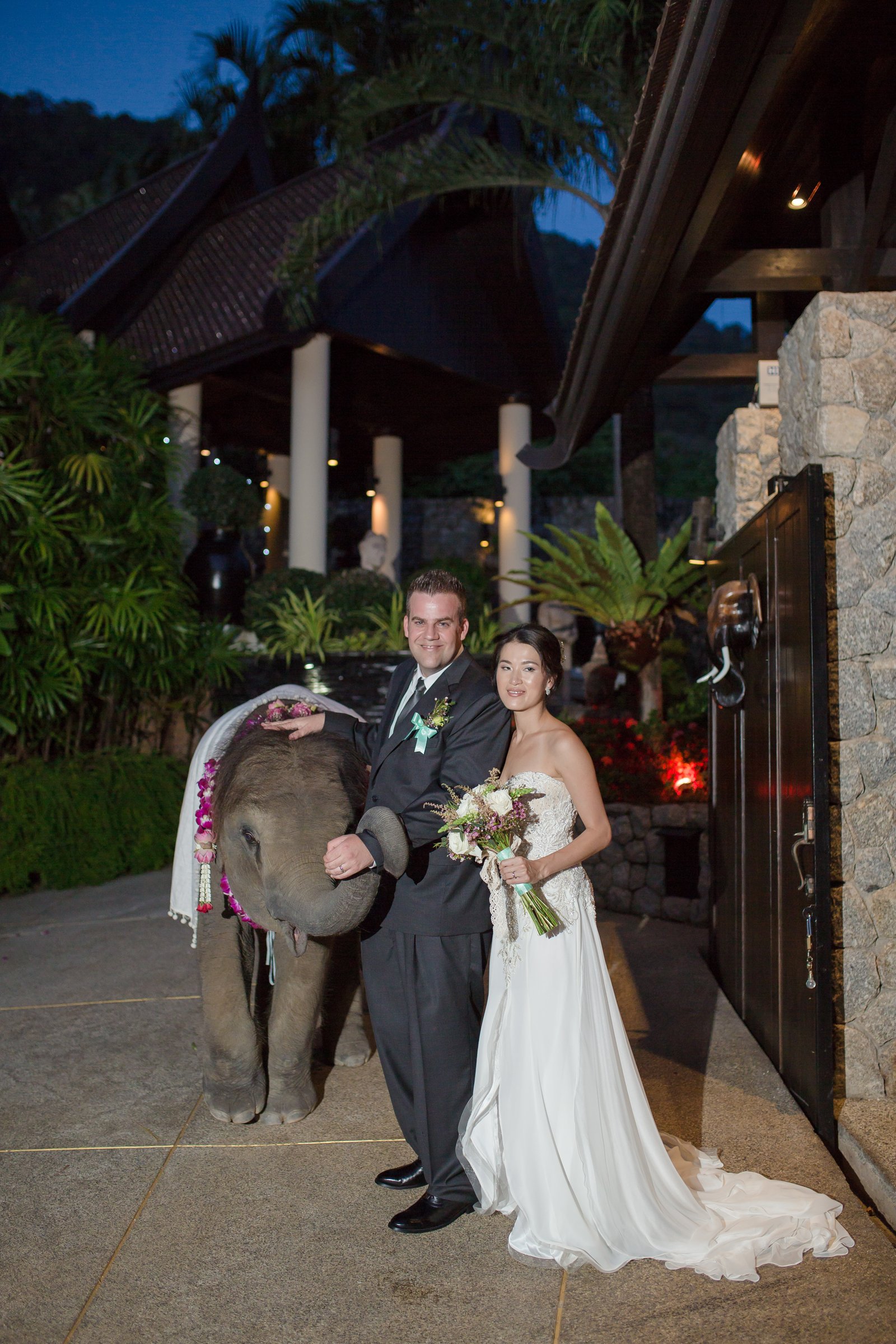 Stephan and Diana meeting the baby elephant outside Villa Baan Chang Thai
