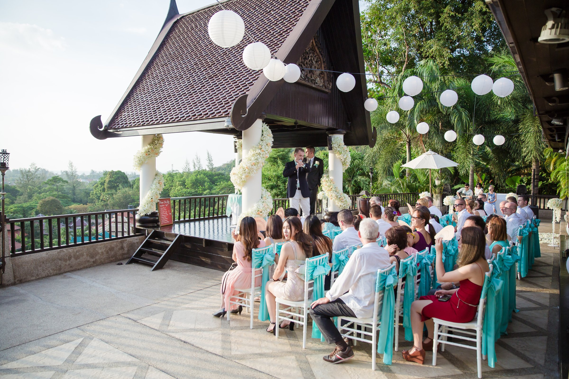 Stephan and Diana's wedding ceremony under the sala at Villa Baan Chang Thai in the Kamala Hills, Phuket