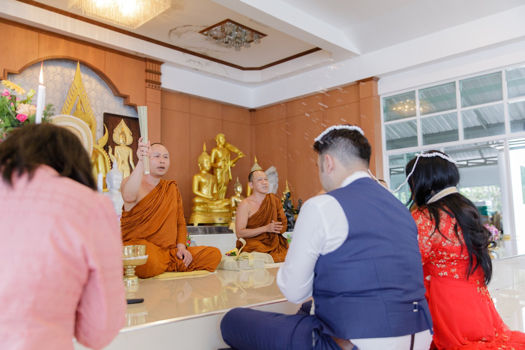 The monks chanting during Alan and Thuy's blessing at Wat Doi Thep Nimitr