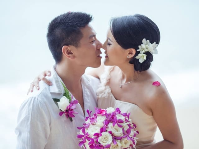 Phuket Beach Wedding - Kiss Bride and Groom